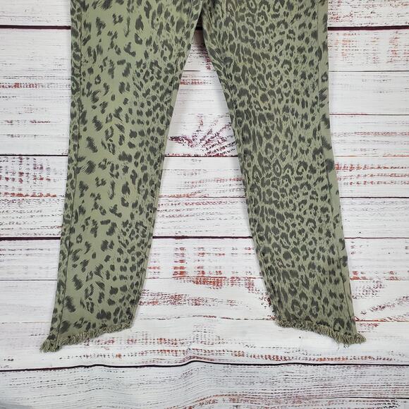 Kancan High Rise Crop Skinny Jeans Leopard Army Green Fringe Hem Size 27 NWT - Picture 7 of 15